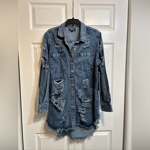 NWT Thrill Jeans Distressed Ripped Frayed Denim Button Jacket Thrashed Size 1X